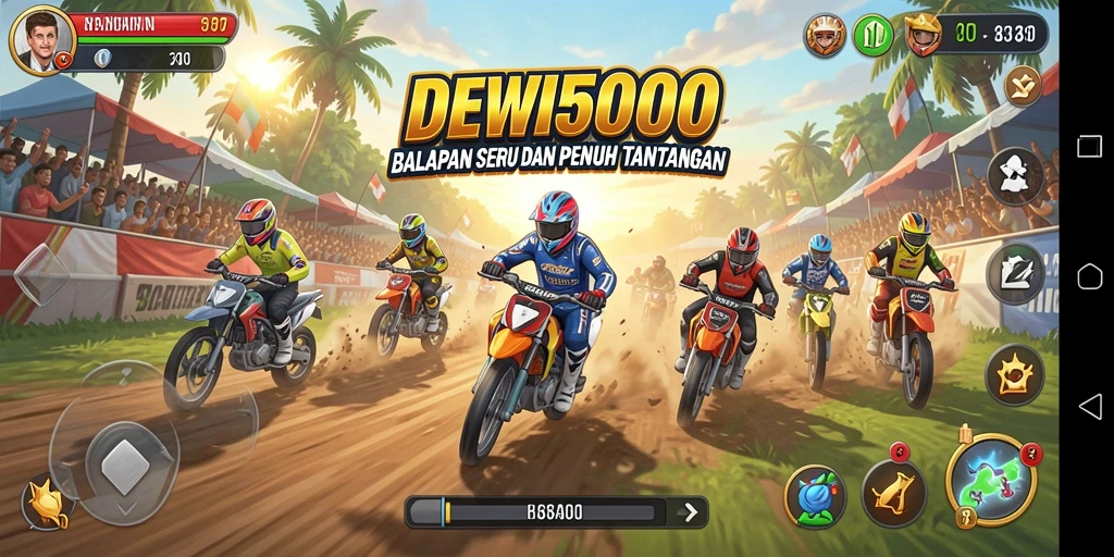 Gameplay seru DEWI5000 yang menampilkan balapan cepat dan rintangan menantang.