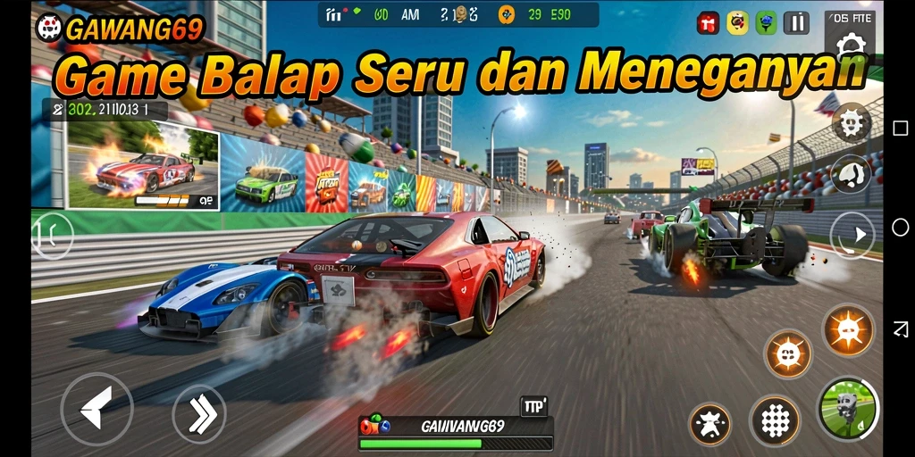 Tampilan gameplay GAWANG69 dengan aksi balap yang menegangkan.