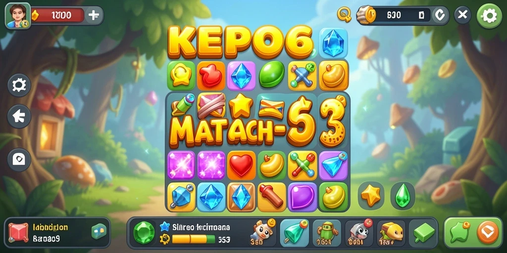 Screenshot utama dari KEPO66 menunjukkan gameplay Match-3 yang dinamis dan penuh warna.