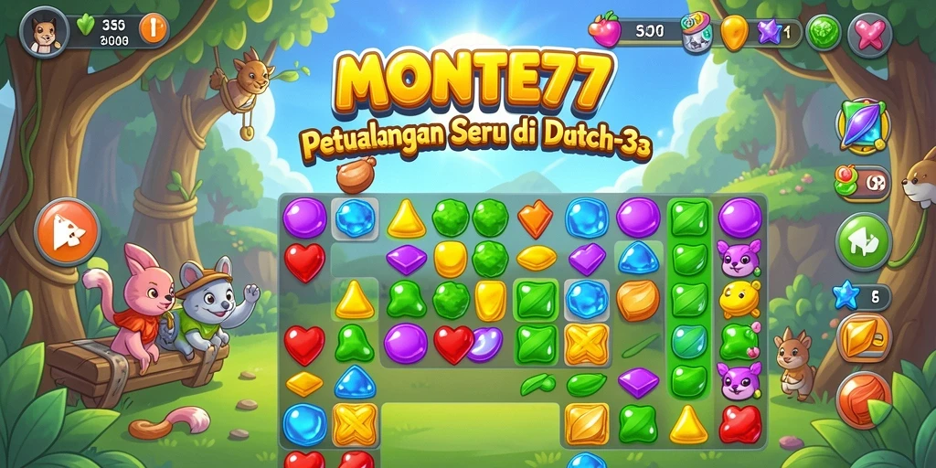 Tangkapan layar gameplay MONTE77 saat mencocokkan elemen Match-3.