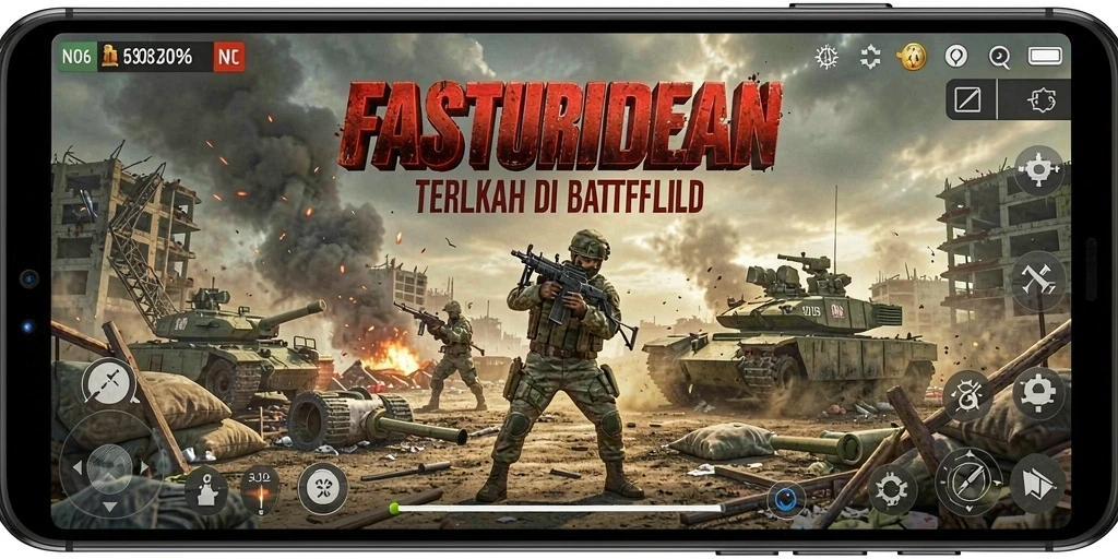 Screenshot N06 menampilkan aksi pertempuran mendebarkan di arena Battle Royale.